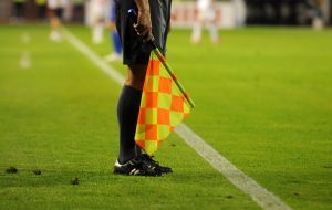 Soccer Referee holding flag