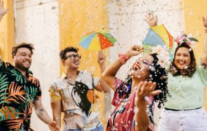 Brazilian Carnival. Group of friends celebrating carnival party