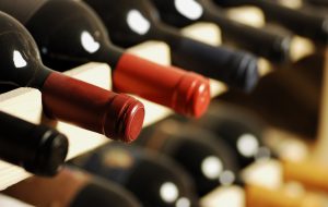 Wine bottles stored in a shelf, very shallof DoF
