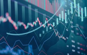 Financial stock market graph. Selective focus. Depicts TradingView financial market chart.