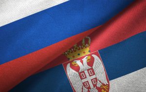 Serbia and Russia flag together realtions textile cloth fabric texture