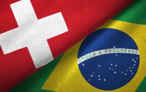 Brazil and Switzerland flag together realtions textile cloth fabric texture