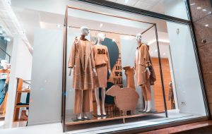 18 October 2021, Moscow, Russia: Luxury Max Mara boutique showcase with trendy clothes